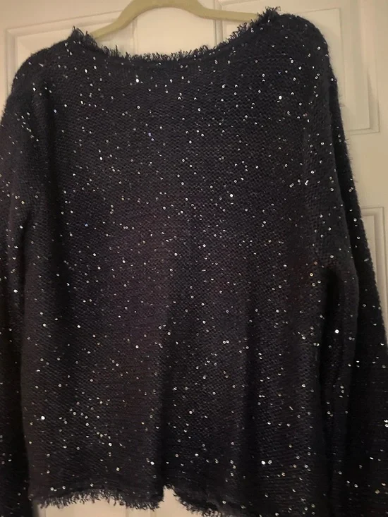 Sioni Deep Navy Sequin Knit Sweater XL - Picture 12 of 14